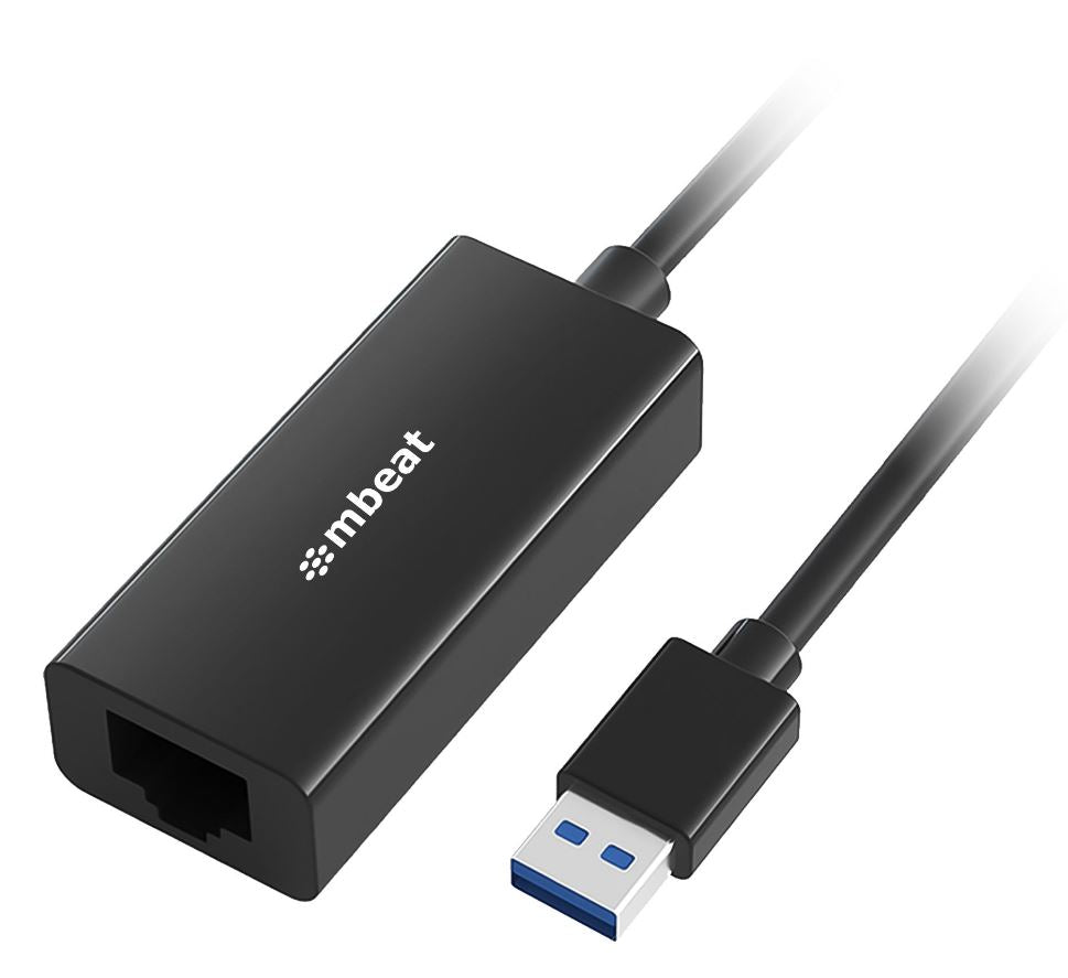 mbeat USB 3.0 Gigabit Etherent Adapter - Black RJ45, up to 1000Mbps speed. Compact and lightweight Material: ABS Plastic Weight: 24.5g mbeat USB 3.0 Gigabit Etherent Adapter - Black RJ45, up to 1000Mbps speed. Compact and lightweight Material: ABS Plastic Weight: 24.5g